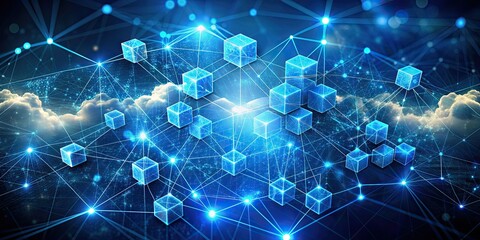 Obraz premium Blockchain cloud storage technology using abstract decentralized file system, blockchain, cloud storage