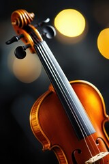 Fototapeta premium A close-up view of a beautifully crafted violin showcasing its rich wood texture and elegant curves, perfect for music-themed projects.