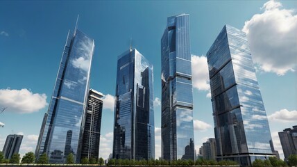 Fototapeta premium Majestic Buildings Shining Creating Beautiful Reflections