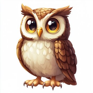 recommend clip art: Wise-Eyed Wonder: An adorable cartoon owl with captivating, oversized eyes and intricate feather details, perfect for children's books, educational materials, or whimsical designs. 