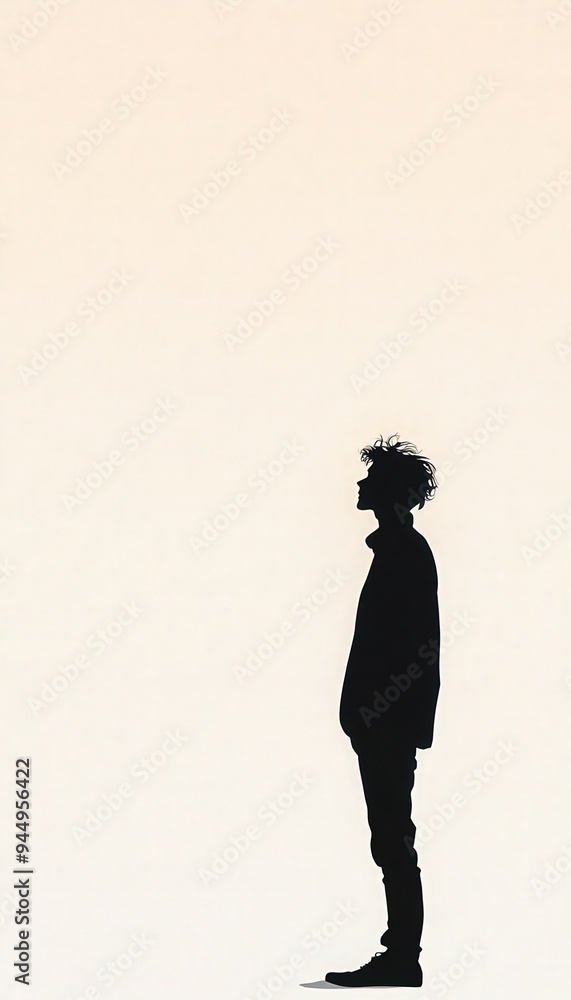 Poster a silhouette of a person standing alone against a soft backdrop, symbolizing contemplation and intro