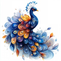 Obraz premium Peacock in Bloom: A vibrant peacock, rendered in intricate detail, spreads its magnificent plumage in a kaleidoscope of colors, evoking a sense of beauty, grace, and elegance. The intricate patterns a