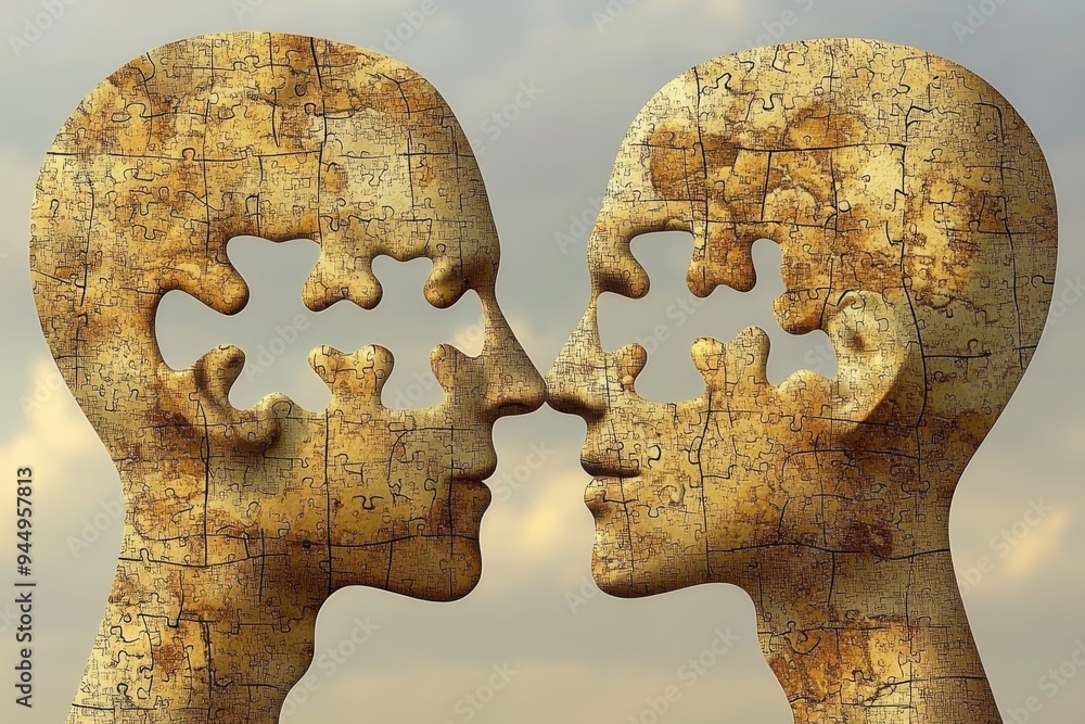 Poster couple with illuminated brain outlines in an urban setting reflecting the vibrant thoughts and dynam