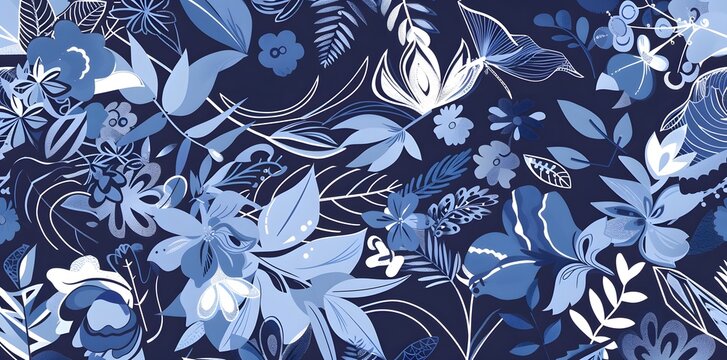 Contemporary blue floral background with a modern twist, combining vibrant hues and innovative designs for a striking visual impact.