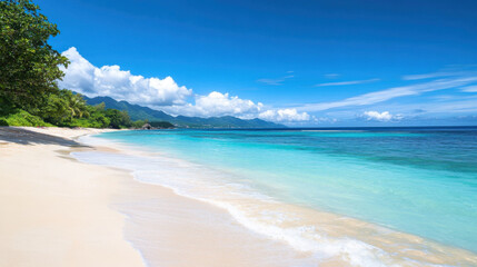 Obraz premium Captivating Seychelles beach scene with clean white sand and crystal-clear turquoise waters