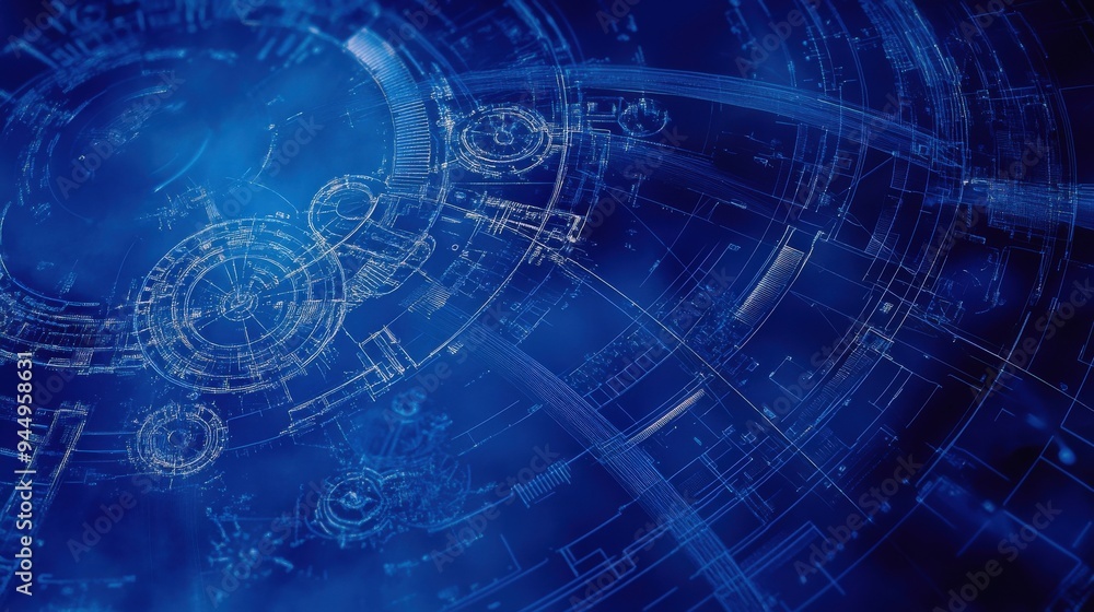 Poster abstract blue background with intricate digital patterns and geometric designs, ideal for technology