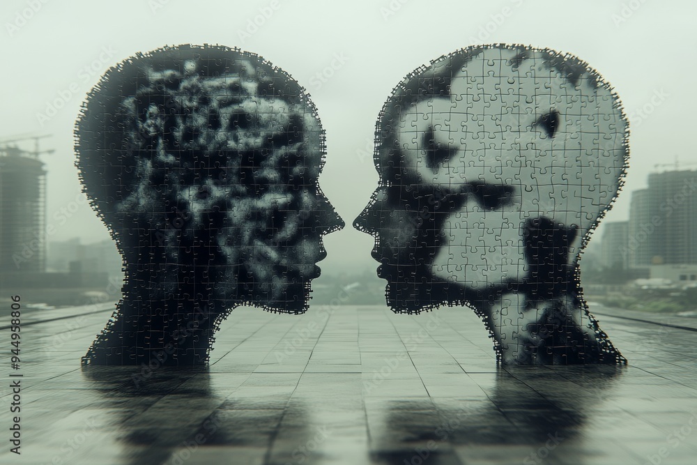 Poster romantic couple with a brain connection in a fantasy forest visualizing the mystical bond of shared 