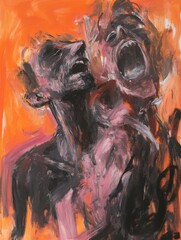 An abstract expression of intense emotion, featuring two figures in dynamic poses and vibrant colors, conveying raw energy and passion.