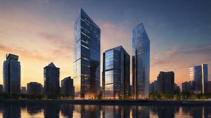Fototapeta premium Majestic Buildings Shining Creating Beautiful Reflections