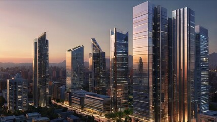 Obraz premium Majestic Buildings Shining Creating Beautiful Reflections