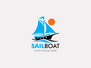 sailing ship illustration logo design