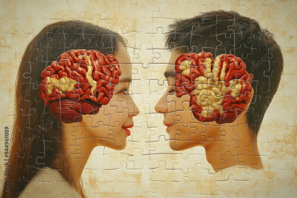Poster vivid brains merging in an artistic blend symbolizing the fusion of diverse thoughts and perspective
