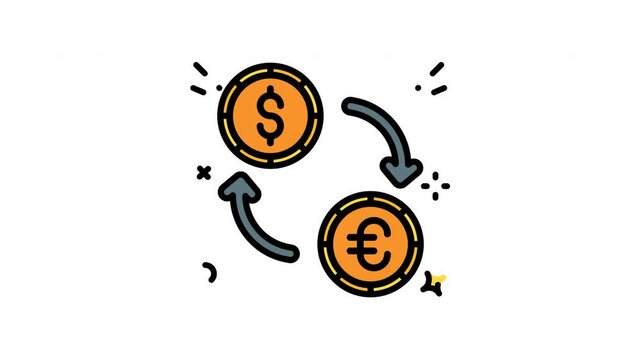 Animation dollar coin and euro coin exchange arrows. Alpha channel, ideal for finance concepts, currency exchange, investment advice, foreign exchange platforms