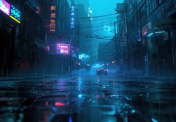 Rainy Neon Cityscape