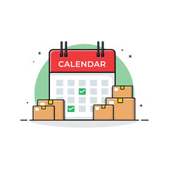 Calendar with Box Vector Illustration. Delivery Day Concept Design