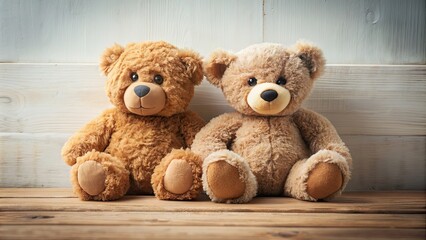 Obraz premium Two teddy bears sitting together, teddy bears, stuffed animals, cute, friendship, toys, plush, huggable, companionship