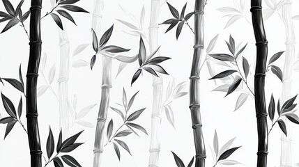 Delicate Hand Drawn Bamboo Shoots in Intricate Black and White Flat Design