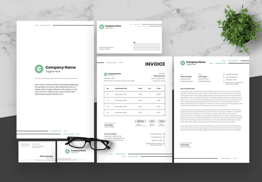 Green And White Stationery Set 