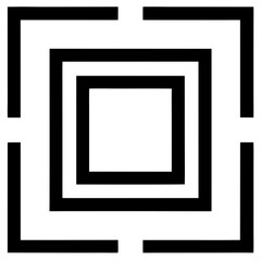 A symmetrical design featuring four concentric squares, each outlined in black, creating a geometric pattern against a white background