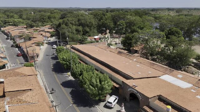 Drone flies low over Vila Poty, an artesanal goods market, near River Poti in Teresina, Piau&iacute;, Brazil
