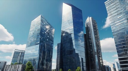 Obraz premium Majestic Buildings Shining Creating Beautiful Reflections