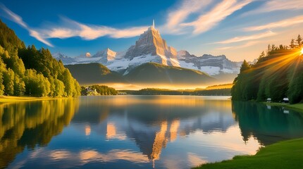 Nature's Splendour: A Sunrise Over Eibsee Lake nature background