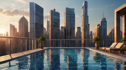 Fototapeta premium Majestic Buildings Shining Creating Beautiful Reflections