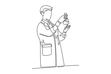 Scientist concept. Single line draw design vector graphic illustration.