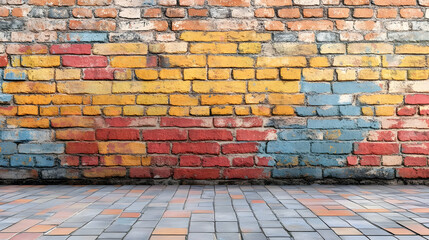 Colorful Brick Wall and Cobblestone Floor Background