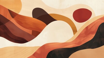 This artwork displays interconnected organic forms in warm earthy tones, creating a tranquil atmosphere that reflects the harmony of nature