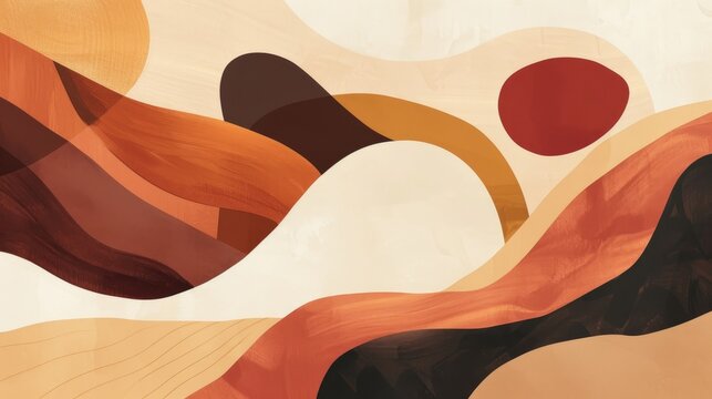 This artwork displays interconnected organic forms in warm earthy tones, creating a tranquil atmosphere that reflects the harmony of nature