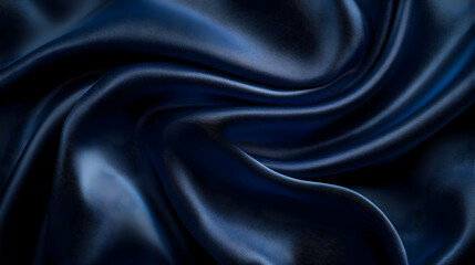 Fototapeta premium Draped Navy Blue Satin Fabric Texture Background