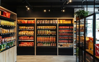 Modern Grocery Store Interior with Diverse Product Display