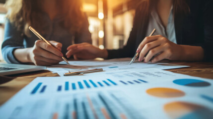 Close-up of two women in a professional setting, collaborating on a strategic plan