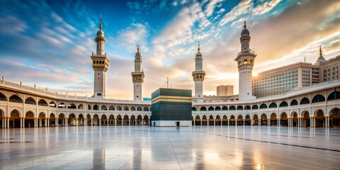 Mosque of the Month A Glimpse into the Grand Mosque of Mecca Silhouette, with copy space, with empty space, no text, no word, no character, --no logo --no letters --no text, no watermark, --no words