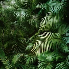Lush Greenery With Dense Cascading Palm Leaves Background