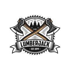 Vintage Lumberjack Logo Vector illustration. Wood Carpentry Logo Template