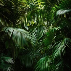 Fototapeta premium Dense Jungle Backdrop with Lush Cascading Palm Leaves