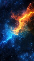 A stunning cosmic backdrop featuring vibrant orange and blue hues, representing the beauty of the universe's vast expanse.