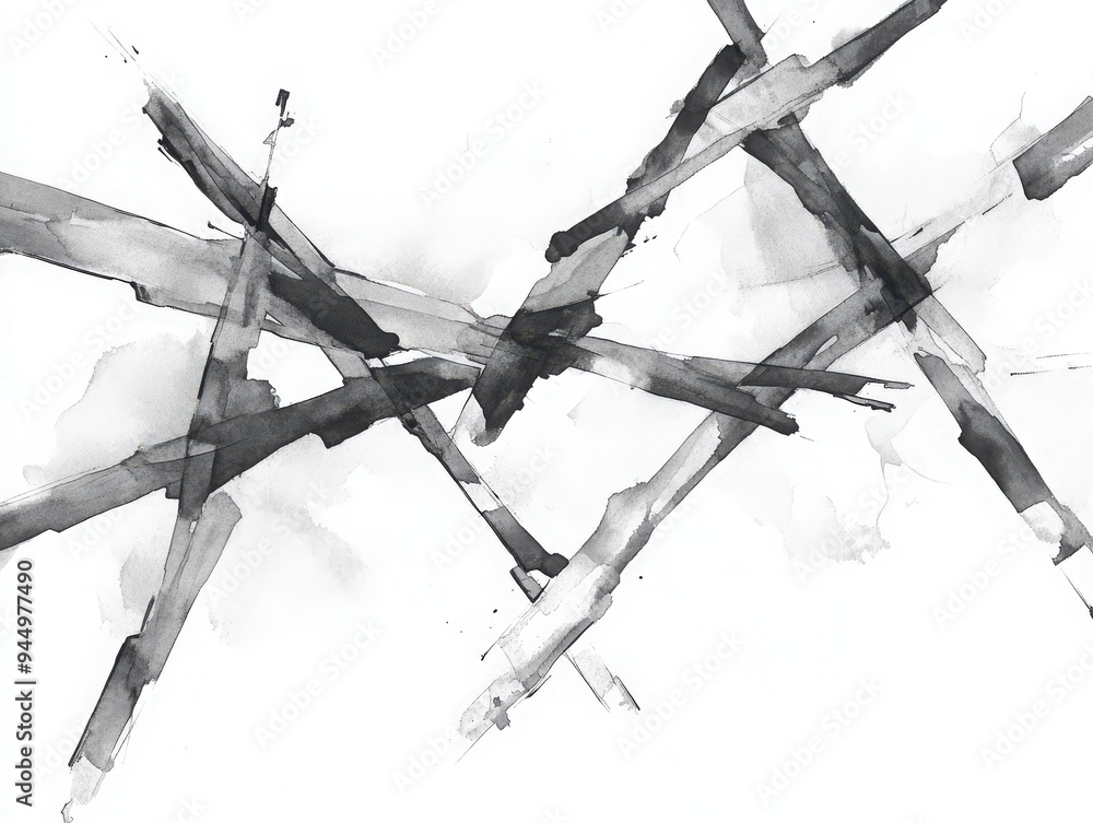 Poster abstract black and white ink pattern with dynamic strokes creating a modern artistic composition for