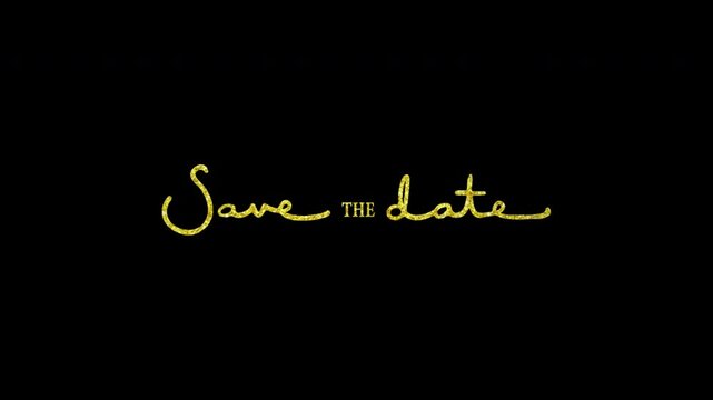 Save the date wedding invitation motion graphic with alpha channel transparent background. Golden text vector animation