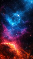 Naklejka premium Stunning cosmic backdrop featuring vibrant shades of blue, purple, and red, showcasing the beauty of the universe.