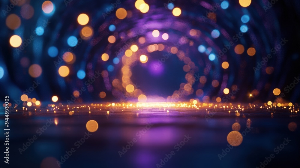 Poster vibrant abstract tunnel with glowing light dots, creating a mystical atmosphere perfect for backgrou