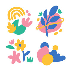 Set of colorful abstract shape, include leaf and flower. Abstract hand drawn vector summer collection for decoration.