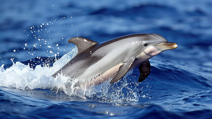 Dolphin portrait while looking at you with open mouth. Dolphins Jumping From The Sea. Playful dolphins jumping over breaking waves. Hawaii Pacific Ocean wildlife scenery. Marine animals in natural. 