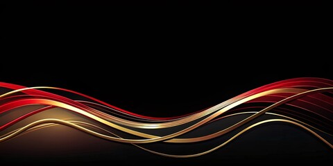 Elegant black background with gold and red wavy lines