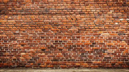 Wide panoramic shot of an old red brick wall background with textured masonry