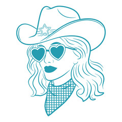 cowgirl wearing a cowboy hat and heart-shaped sunglasses illustration