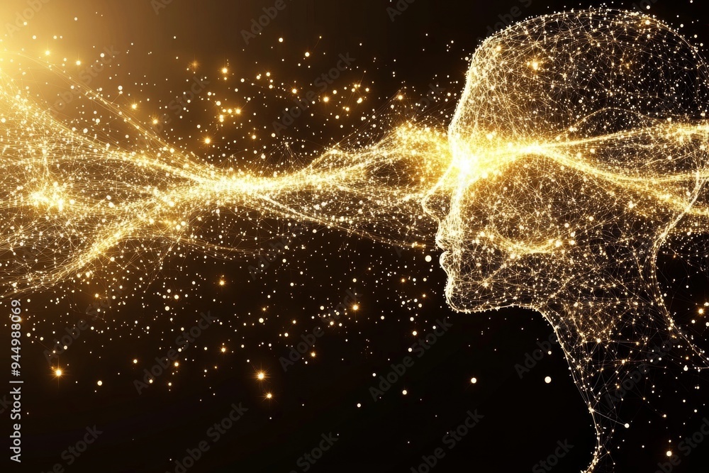 Aufkleber stellar mind connection visualized through a sparkling neural network between two individuals