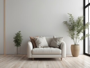 White Couch with Pillows, Plants, and a Window